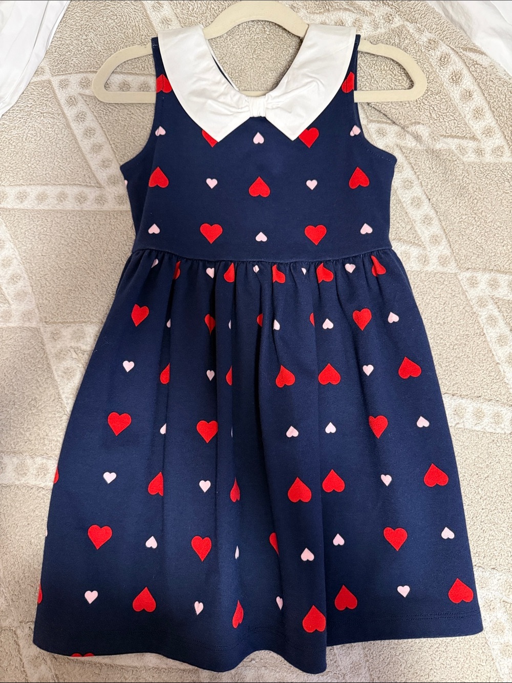 Janie and Jack Navy Heart Print Dress with White Peter Pan Collar